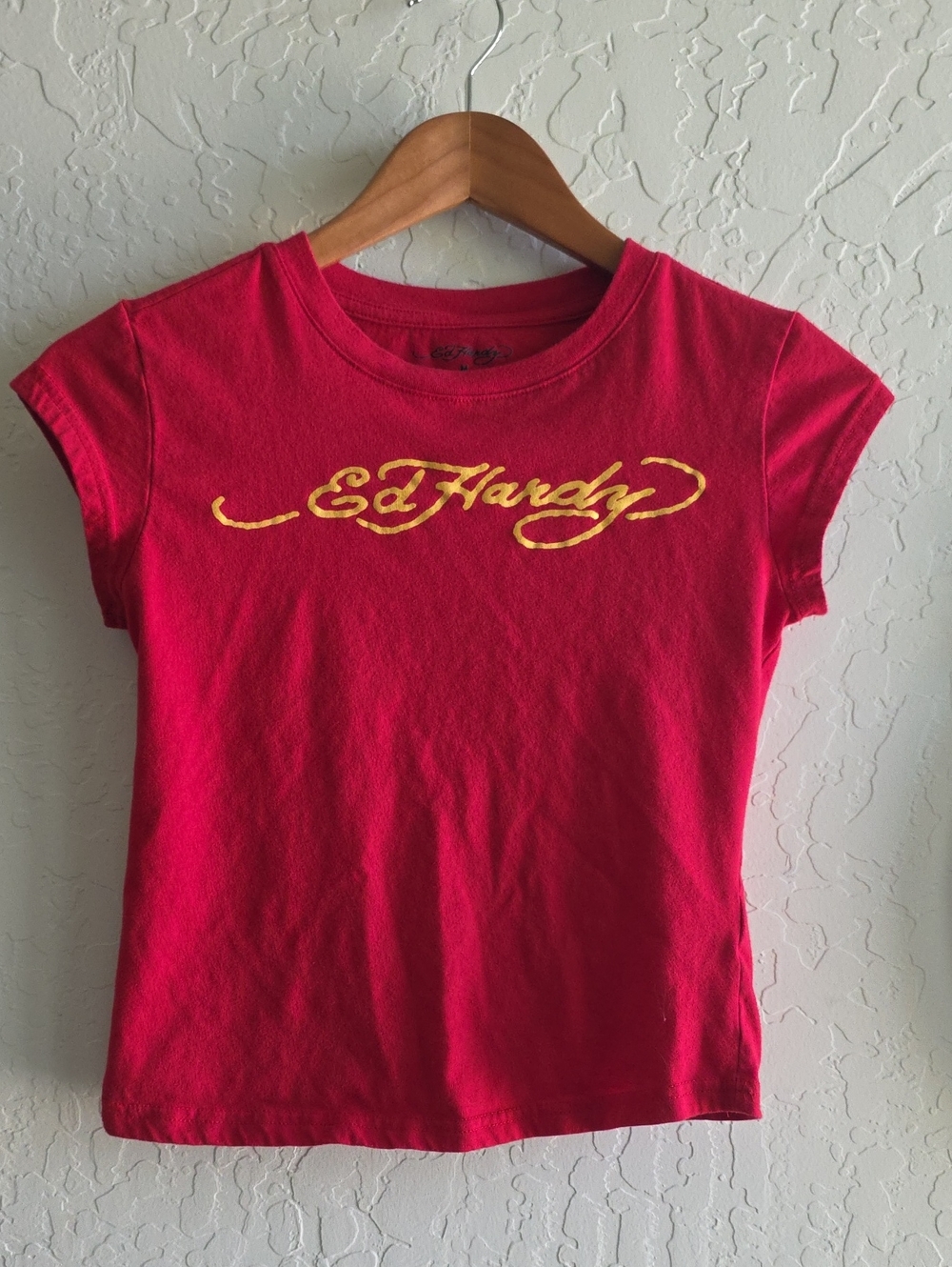 Tilly's - Ed Hardy Red Baby Tee with Gold Script